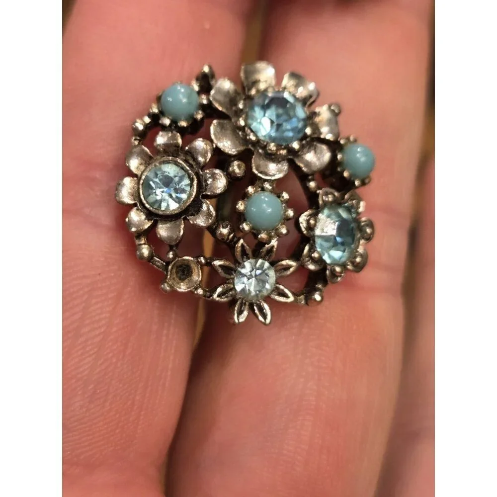 Vtg Lisner Earrings Signed Screw Back Blue Rhinestone Faux Pearl As Is - Picture 11 of 11